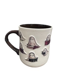 Cobwebs & Cauldrons Ceramic Halloween Ghost Reading Books Mug