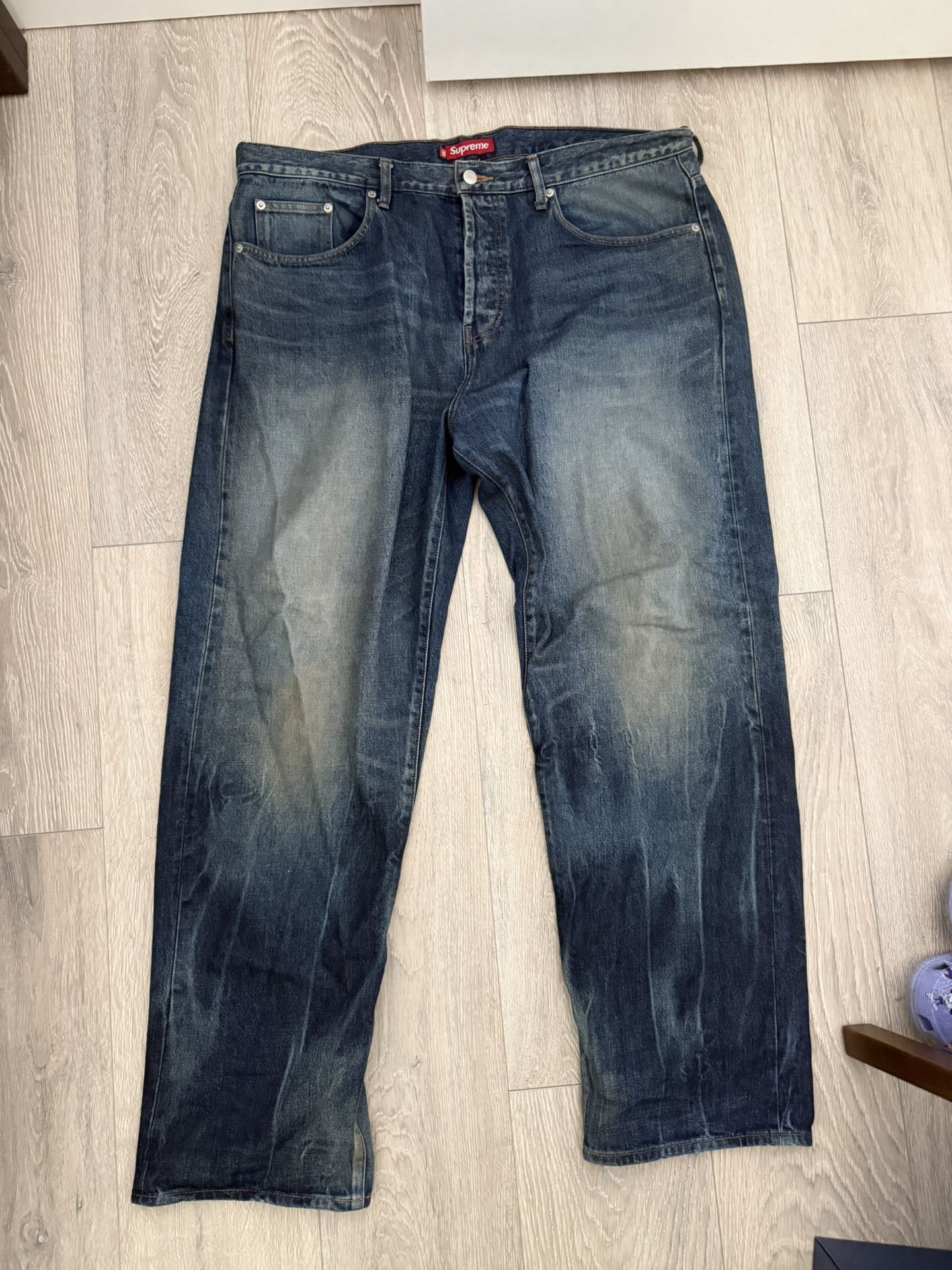 Supreme Distressed Loose Fit Selvedge Jean 38