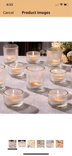 64pcs Assorted Ribbed Clear Votive & Tea Light Candle Holders, Glass Candle Holder for Table Centerpiece, Wedding, Baby Shower, Home and Party Decorat