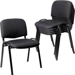 Set of 5 Pack Stackable Waiting Room Chairs Fabric Black Reception Chair Metal with Thickened Seat Back Cushion for Waiting Conference Room Guest 