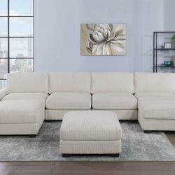 Brand New Modular Comfy Double Chaise Corduroy Sectional Set 