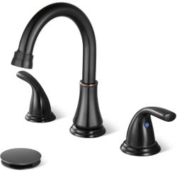 Widespread Bathroom Sink Faucet Deck Mounted 3 Hole 8 inch Bathroom Vanity Faucet 2 Handles Basin Mixer Tap with Pop up Drain,Oil Rubbed Bronze