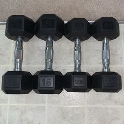 NEW COATED RUBBER HEX DUMBBELLS 15 And 10 Pounds