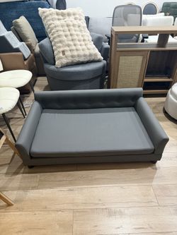 47.2”Luxury Dog Bed Pet Snuggle Sofa Microfiber Leather Upholstered Bed with Removable Cushion for Medium to Large Dogs Extra Large Grey