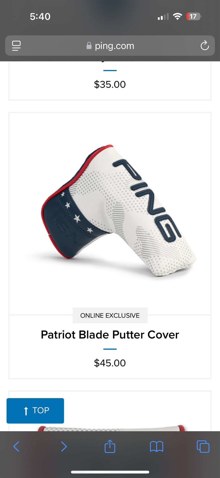 PING Patriot Blade Putter Cover