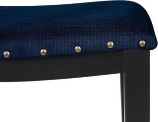 KATDANS Blue Black Bar Stool Counter Height 24in Metal Backless Saddle Velvet Studs Upholstered