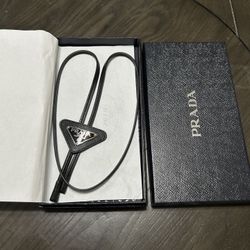 Prada Saffiano Leather Bolo Tie, New With Box
