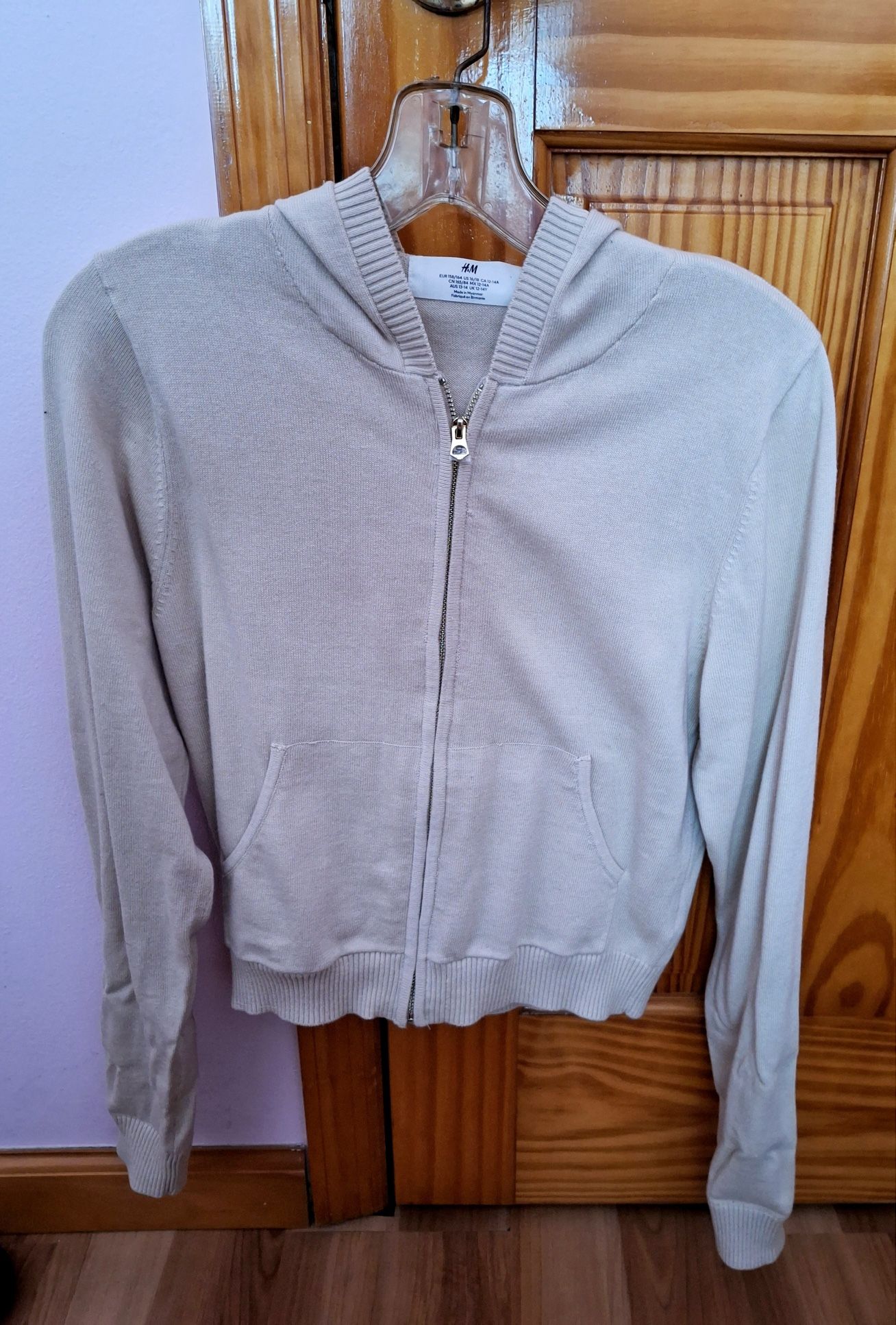 H&M Girl’s Full Zip Hoodie Sweater Long Sleeve Jacket Beige Size XXL (16/18)