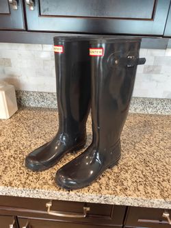 Hunter Original Tall Gloss Adjustable Women's Rain Boots - Black, size 9