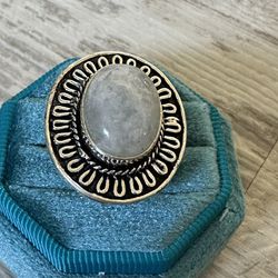 Large Sterling Silver & Moonstone Ring 