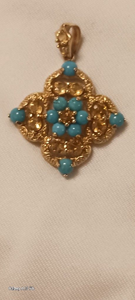 18K GOLD, CITRINE, AND TURQUOISE