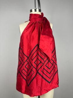 Michael Kors Red Satin Halter Blouse Geometric Print Tie Neck Size 2P