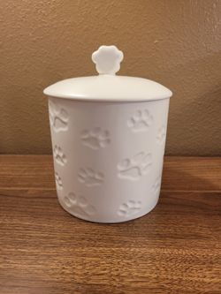 White Ceramic Pet Treat Canister with Lid