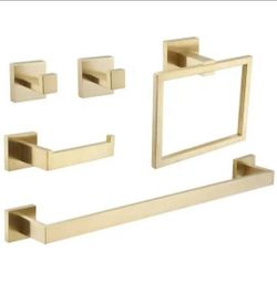 BWE 5-Piece Bath Hardware Set with Towel Bar, Included 2-Towel Hook, Toilet Paper Holder, and Towel Ring in Brushed Gold