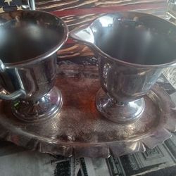 Sliver plated oval serving tray &  Farberware 1960!set