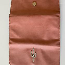 Blush Pink Faux Leather Wallet with Card Slots & Cactus Accent
