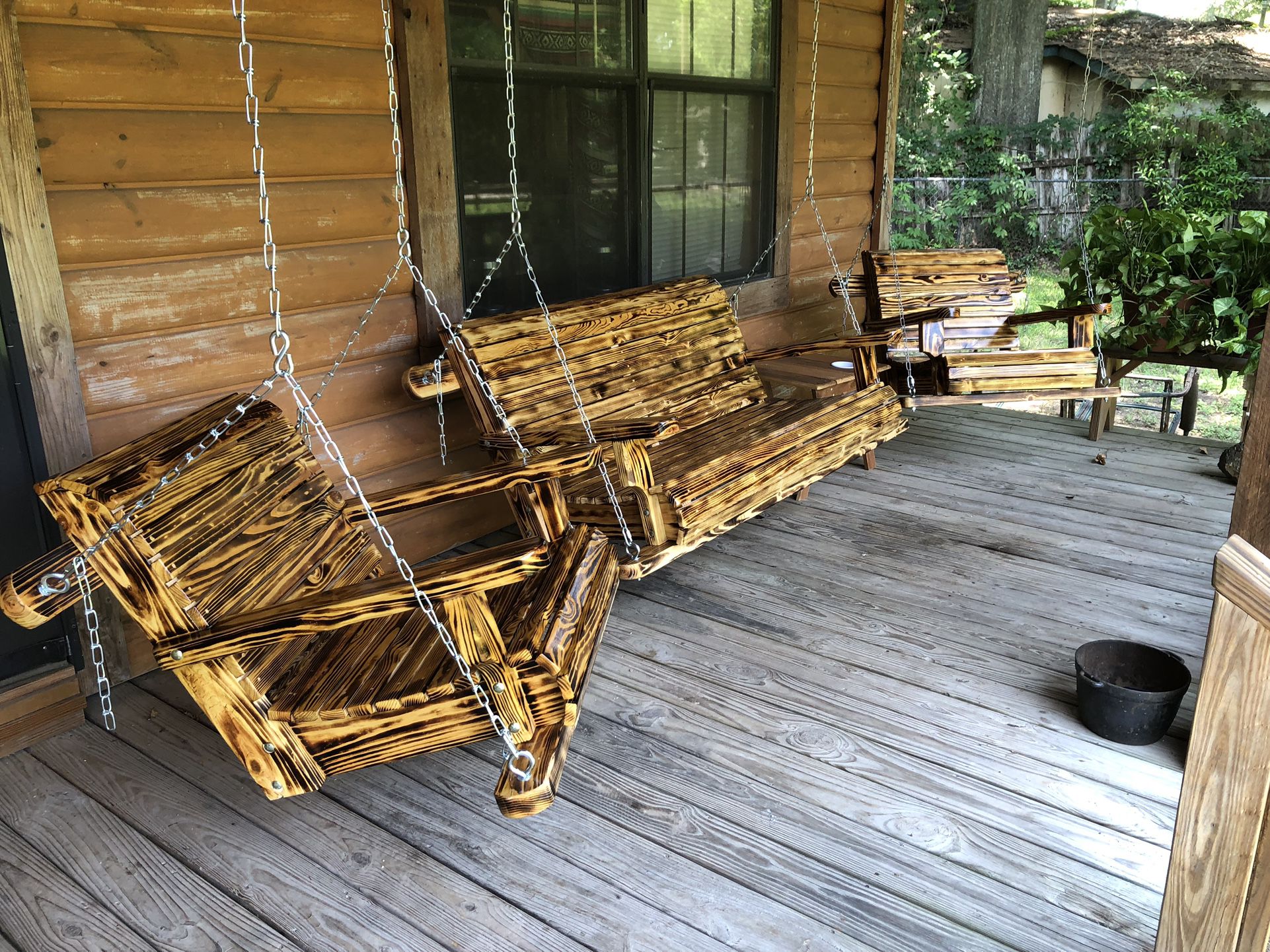 Torched Wood Porch Swings