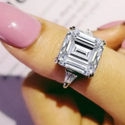 6 Carat Ascher Cut Moissanite Diamond In Sterling Silver 