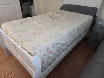 White Wood Sleigh Bed Frame and Mattress Included