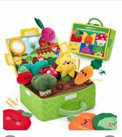 Hahaland Baby Toys 6-12 Months - Fruits Vegetables Garden Plant Plush - 6 Month Old Toys Montessori Sensory Toy Carrot Flower With Rattles Mirror Sque