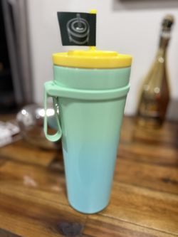 Starbucks Teal Ombre Stainless Steel Cold Cup Tumbler Twist Lid Straw 24oz