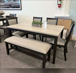 Solid wood dining table with chairs and bench 60x36x30 "