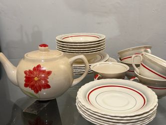 Set of kettle, saucers,plates,bowls,tray