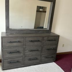 Gray Wood Dresser with Mirror 