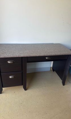 54"W Computer Desk, Granite/Jamocha Wood
