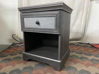 Grey 1-Drawer Open Nightstand w/ Fabric Upholstered Drawer