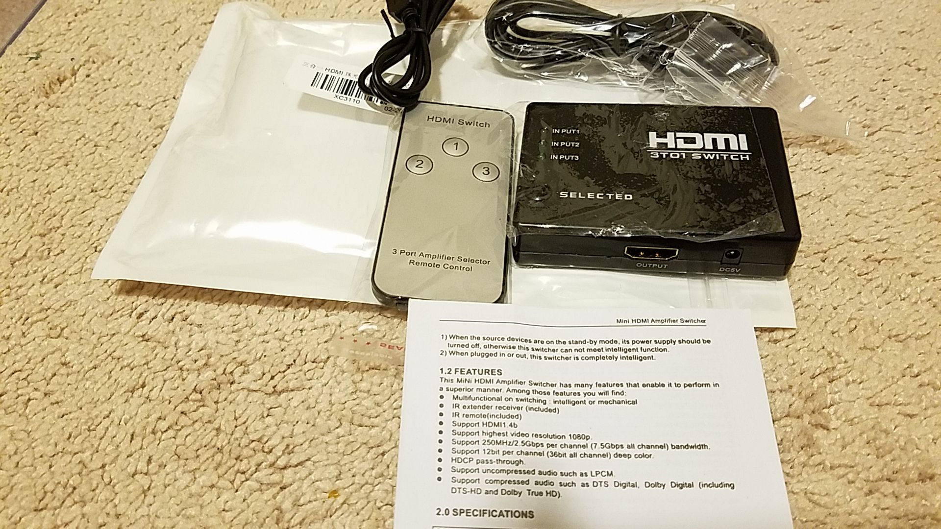 HDMI switch 3 inputs with remote