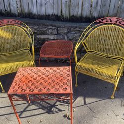 🪑🌈 4-Pc Bright Wrought Iron Patio Set • 2 Chairs + 2 Tables • Colorful Outdoor