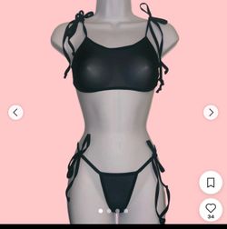 Black mesh lingerie set with adjustable ti e side...