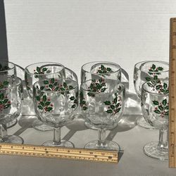 New 8 Indiana Thumbprint Holly Berry Goblets