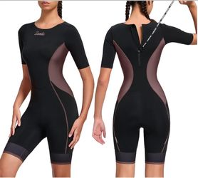 Santic Triathlon Suit for Women Short Sleeve Padded Trisuit Quick-Dry for Swim Bike Run,Brown,M