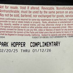 Park Hopper - Valid  till January 12, 2026 - $200 obo