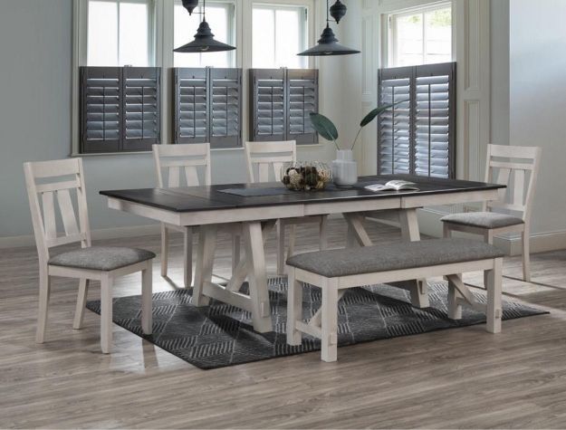 6 Piece Dining Set In Two Tone Chalk White Grey Finish