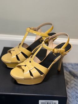 Yves Saint Laurent Tribute 75 Nude Patent Leather Platform Sandal  38 YSL