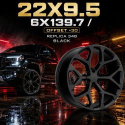 🔥 22x9.5 6x139.7 REPLICA 348 BLACK Wheels 🔥