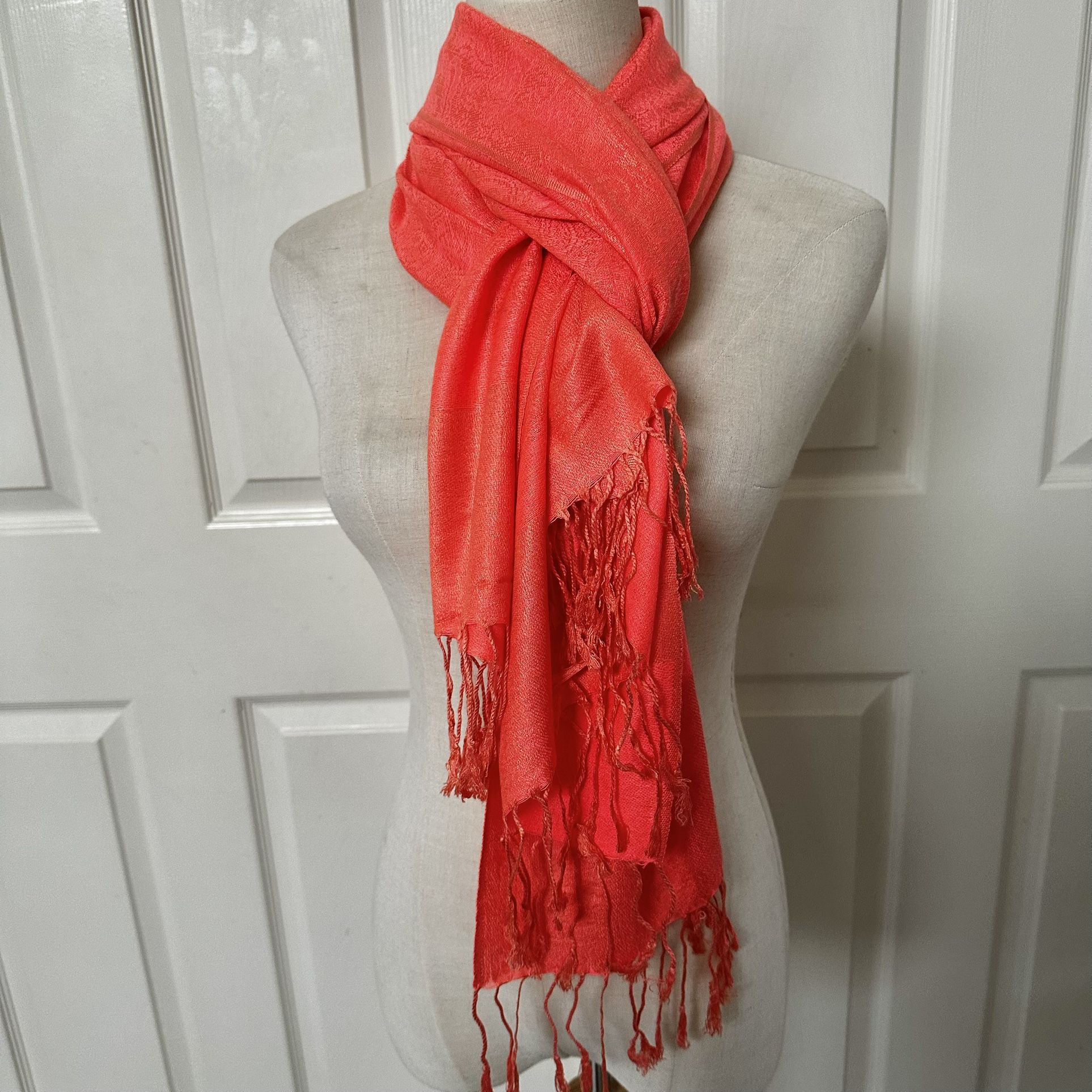 Orange Pashmina Fringe Trim Scarf