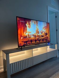 White tv unit with storage & led light