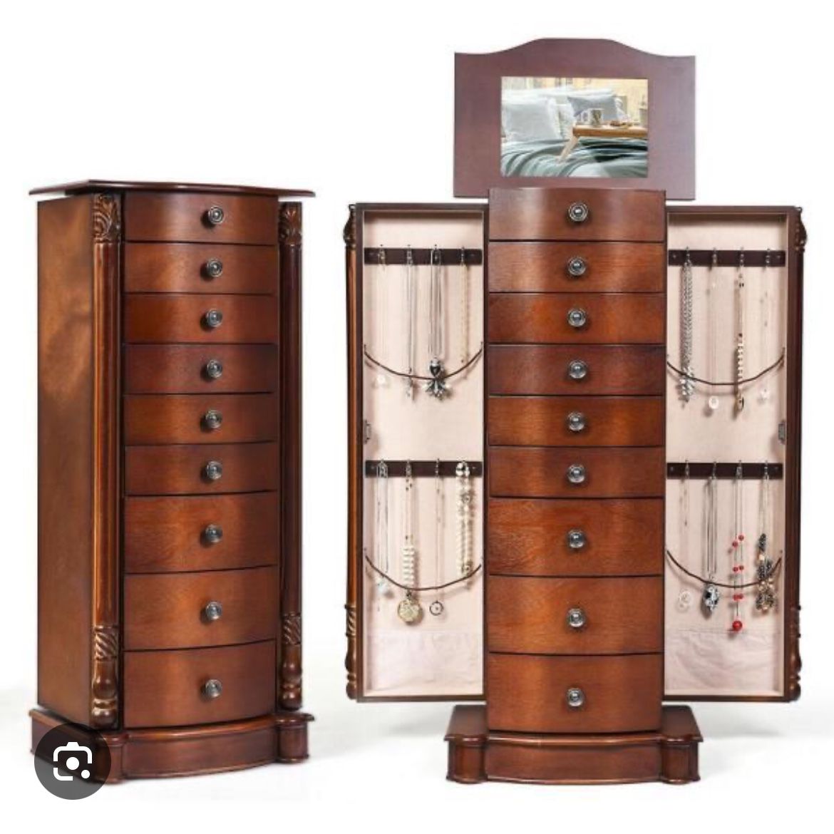 Jewelry Cabinet Armoire Jewelry Box Storage Chest Stand Organizer Wood Christmas Gift