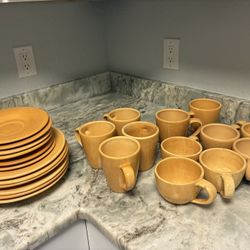 Potterybarn Sausalito Yellow Plates And Mugs