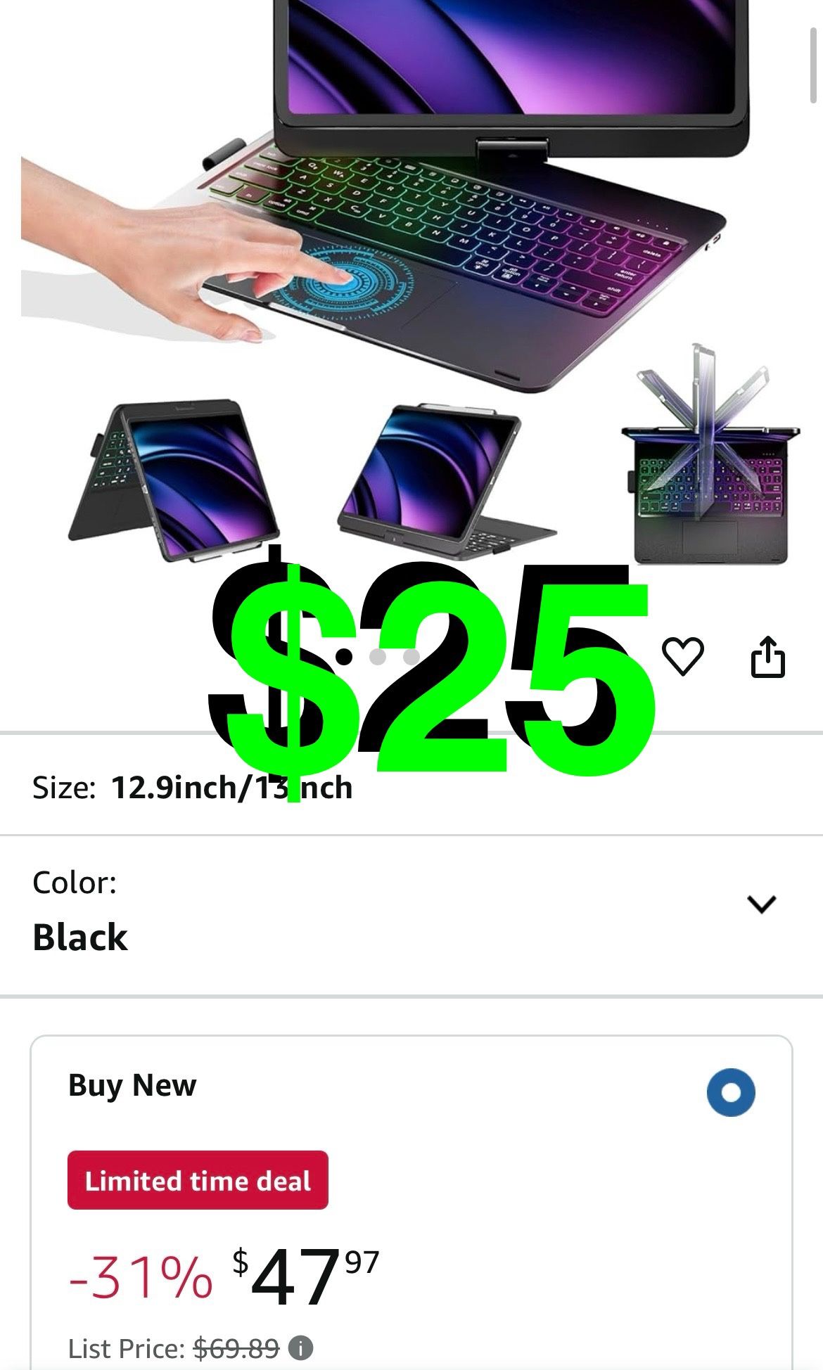 Keyboard Case for iPad Pro 13, iPad Pro Case with Keyboard,360° Rotatable,Toupad, Backlits, Pencil holder.