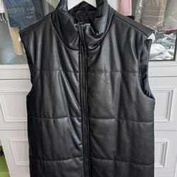 Black Faux Leather Puffer Vest