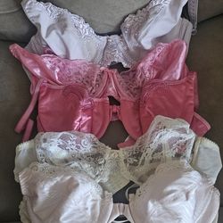 Set Of 5 Satin And Lace Bras