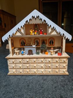 Plywood Laser Cut  Christmas Advent Calendar House With Drawers. LED 