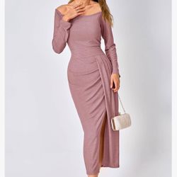 BTFBM Women Off Shoulder Bodycon Dresses Long Sleeve Ruched Slit Glitter Ball Gown Cocktail Party Evening Maxi Dress
