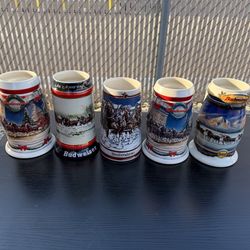 Budweiser Lot of 5 Beer Steins Holiday Series Breweriana 1(contact info removed) - Brand  New