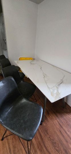Extendable Real Marble Dining Table Set with chairs